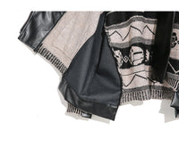 Black Knitting Pu Leather Big Size Jacket