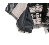 Black Knitting Pu Leather Big Size Jacket