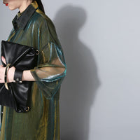 Lapel Three-quarter Sleeve Green Shining Shirt
