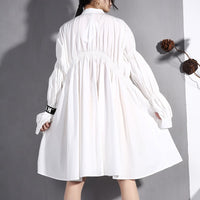 Stand Collar Long Sleeve Black Pleated Dress