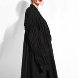 Stand Collar Long Sleeve Black Pleated Dress
