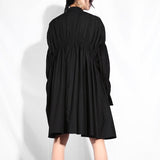 Stand Collar Long Sleeve Black Pleated Dress