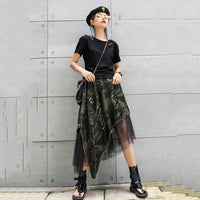Irregular Camouflage and black Mesh Skirt