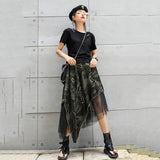 Irregular Camouflage and black Mesh Skirt