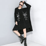 Black Asymmetrical Big Knitting Sweater