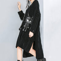 Black Asymmetrical Big Knitting Sweater