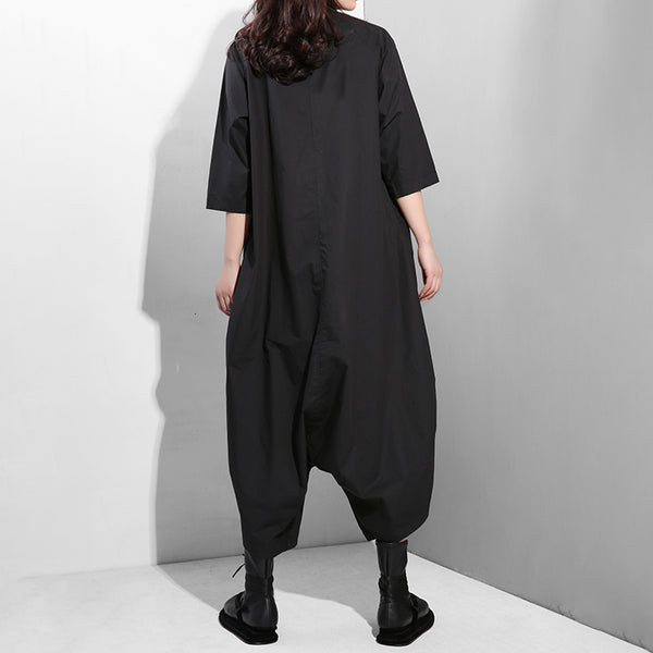 Stand Collar Pocket Stitch Loose Wide Leg Jumpsuit
