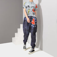 Pattern Printed Loose Pants Jumpsuit