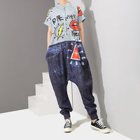 Pattern Printed Loose Pants Jumpsuit