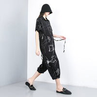 Stitch Pattern Printed Loose Wide Leg Jumpsuit