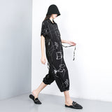 Stitch Pattern Printed Loose Wide Leg Jumpsuit