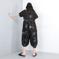 Stitch Pattern Printed Loose Wide Leg Jumpsuit