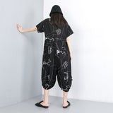 Stitch Pattern Printed Loose Wide Leg Jumpsuit