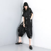 Stitch Pattern Printed Loose Wide Leg Jumpsuit
