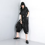 Stitch Pattern Printed Loose Wide Leg Jumpsuit