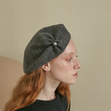 Wool Pearls Pleated Temperament Hat