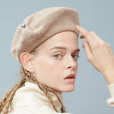 Wool Pearls Pleated Temperament Hat