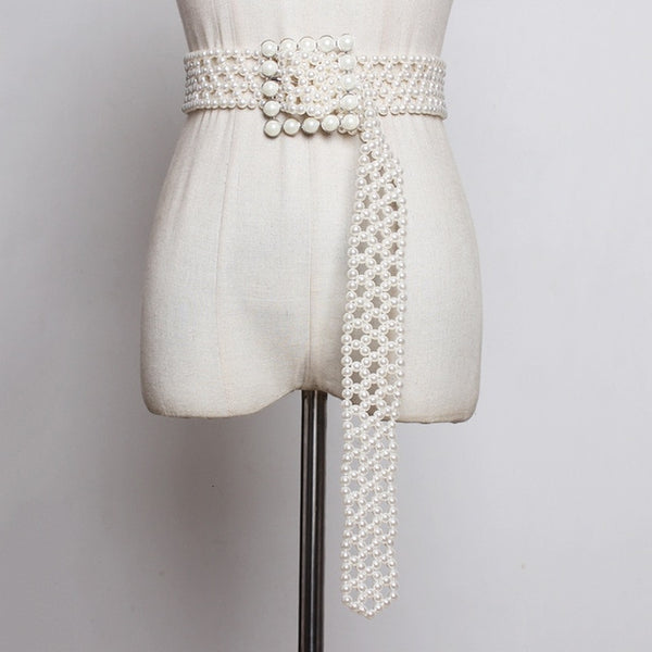 Pearls Square Buckle Wide Belt