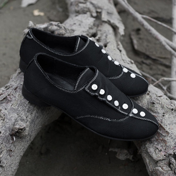 Pu Leather Black Button Shoes