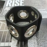 Black Metal Round Buckle Leather Bracelet