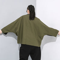 Green Contrast Color Big Size Asymmetrical T-shirt