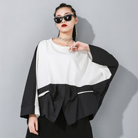Green Contrast Color Big Size Asymmetrical T-shirt